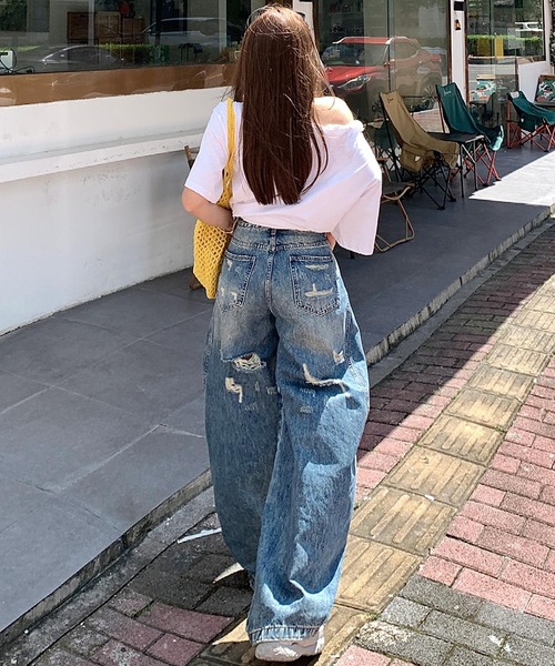 HOOK(フック)の「【HOOK】for girls ヴィンテージウォッシュ バルーンシルエットダメージデニムパンツ(デニムパンツ・レディース・ブルー・LARGE/MEDIUM/SMALL)」の10枚目の写真