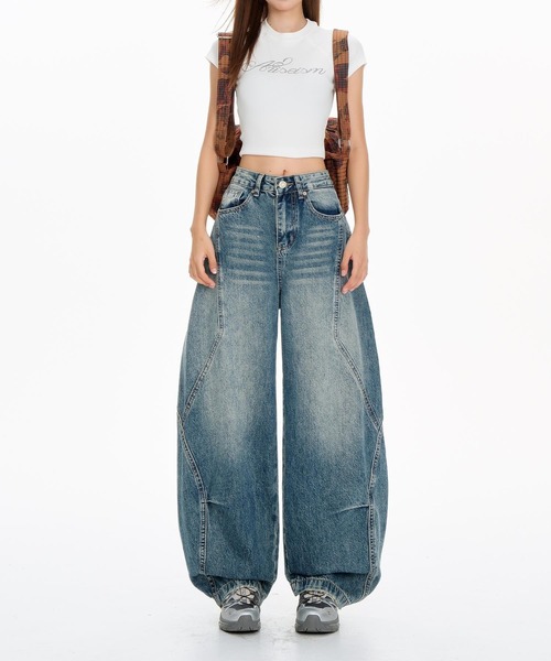 HOOK(フック)の「【HOOK】for girls ヴィンテージウォッシュ バルーンシルエットダメージデニムパンツ(デニムパンツ・レディース・ブルー・LARGE/MEDIUM/SMALL)」の19枚目の写真