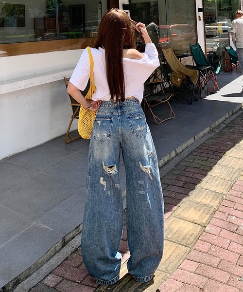 HOOK(フック)の「【HOOK】for girls ヴィンテージウォッシュ バルーンシルエットダメージデニムパンツ(デニムパンツ・レディース・ブルー・LARGE/MEDIUM/SMALL)」の12枚目の写真