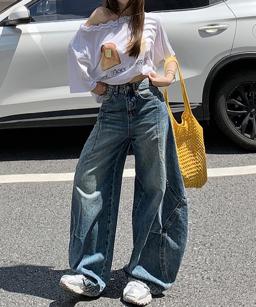 HOOK(フック)の「【HOOK】for girls ヴィンテージウォッシュ バルーンシルエットダメージデニムパンツ(デニムパンツ・レディース・ブルー・LARGE/MEDIUM/SMALL)」の4枚目の写真