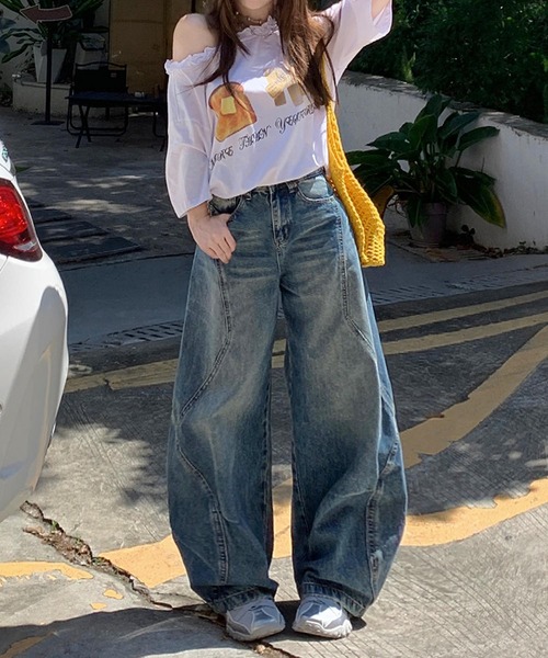 HOOK(フック)の「【HOOK】for girls ヴィンテージウォッシュ バルーンシルエットダメージデニムパンツ(デニムパンツ・レディース・ブルー・LARGE/MEDIUM/SMALL)」の5枚目の写真