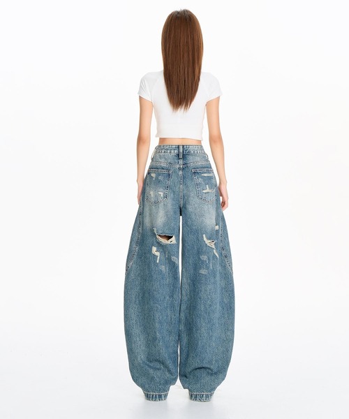 HOOK(フック)の「【HOOK】for girls ヴィンテージウォッシュ バルーンシルエットダメージデニムパンツ(デニムパンツ・レディース・ブルー・LARGE/MEDIUM/SMALL)」の18枚目の写真