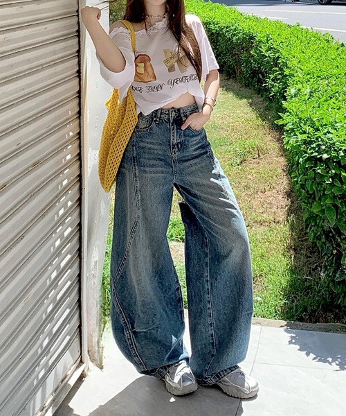 HOOK(フック)の「【HOOK】for girls ヴィンテージウォッシュ バルーンシルエットダメージデニムパンツ(デニムパンツ・レディース・ブルー・LARGE/MEDIUM/SMALL)」の3枚目の写真