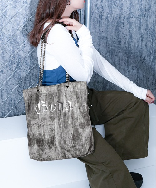 GYDA(ジェイダ)の「【GYDA/ジェイダ】 タテ型チェーントートバッグ A4サイズ対応(トートバッグ・レディース・グリーン/パープル/ブラック/グレー・FREE)」の3枚目の写真