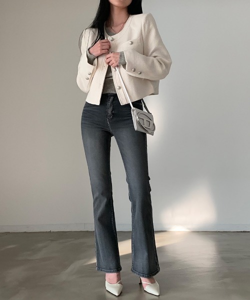 FREE STYLISTS(フリー スタイリスト)の「YUGA_YGMCTweed-style button jacket(ノーカラージャケット・レディース・ベビーピンク/オフホワイト/ブルー・FREE)」の18枚目の写真
