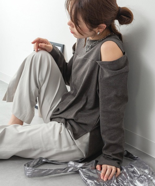 MARAI(マーライ)の「オープンショルダーロンT(Tシャツ/カットソー・レディース・チャコールグレー/グレー/杢グレー/ブラック/カーキ/ホワイト・4L~5L/LL~3L/M~L)」の18枚目の写真