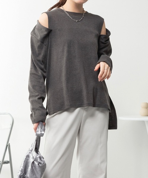 MARAI(マーライ)の「オープンショルダーロンT(Tシャツ/カットソー・レディース・チャコールグレー/グレー/杢グレー/ブラック/カーキ/ホワイト・4L~5L/LL~3L/M~L)」の17枚目の写真