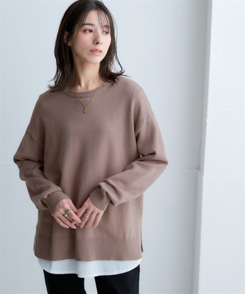 nissen（ニッセン）の「洗えるクルーネックオーバーサイズニット【毛玉になりにくいふんわりもちもち素材】＜大きいサイズ有＞（ニット/セーター・レディース・モカ/パープル/ブラック/杢グレー/ブルー・S～Ｍ/L～LL）」の3枚目の写真