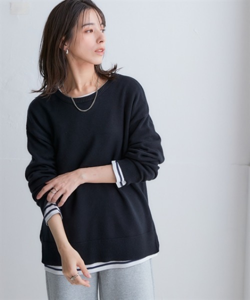 nissen（ニッセン）の「洗えるクルーネックオーバーサイズニット【毛玉になりにくいふんわりもちもち素材】＜大きいサイズ有＞（ニット/セーター・レディース・モカ/パープル/ブラック/杢グレー/ブルー・S～Ｍ/L～LL）」の6枚目の写真