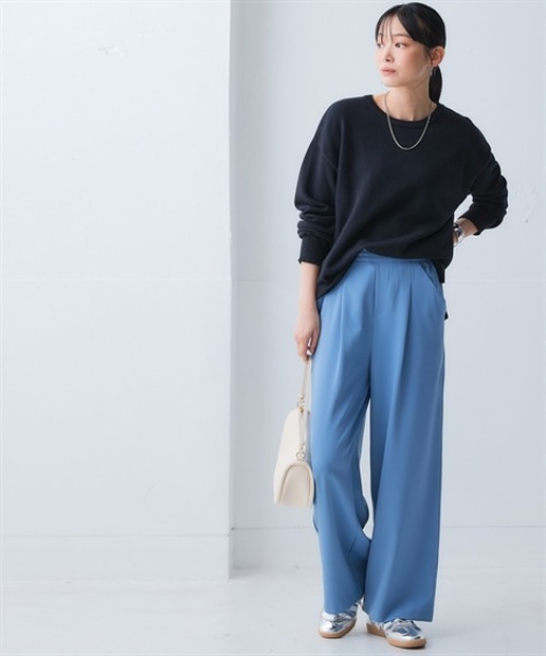 nissen（ニッセン）の「洗えるクルーネックオーバーサイズニット【毛玉になりにくいふんわりもちもち素材】＜大きいサイズ有＞（ニット/セーター・レディース・モカ/パープル/ブラック/杢グレー/ブルー・S～Ｍ/L～LL）」の9枚目の写真