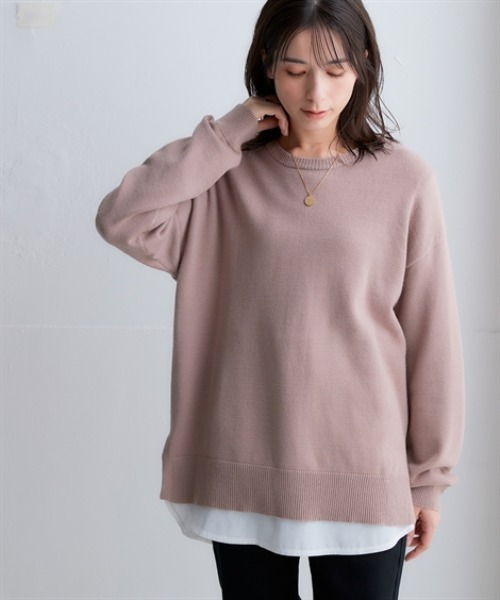 nissen（ニッセン）の「洗えるクルーネックオーバーサイズニット【毛玉になりにくいふんわりもちもち素材】＜大きいサイズ有＞（ニット/セーター・レディース・モカ/パープル/ブラック/杢グレー/ブルー・S～Ｍ/L～LL）」の14枚目の写真