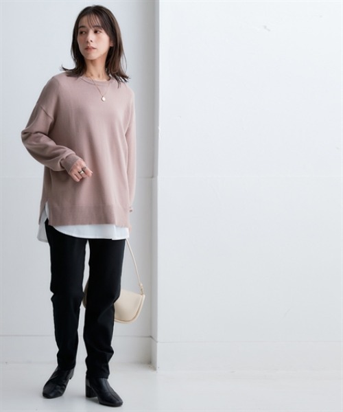 nissen（ニッセン）の「洗えるクルーネックオーバーサイズニット【毛玉になりにくいふんわりもちもち素材】＜大きいサイズ有＞（ニット/セーター・レディース・モカ/パープル/ブラック/杢グレー/ブルー・S～Ｍ/L～LL）」の15枚目の写真