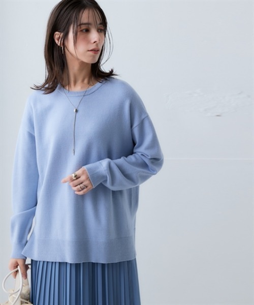 nissen（ニッセン）の「洗えるクルーネックオーバーサイズニット【毛玉になりにくいふんわりもちもち素材】＜大きいサイズ有＞（ニット/セーター・レディース・モカ/パープル/ブラック/杢グレー/ブルー・S～Ｍ/L～LL）」の16枚目の写真