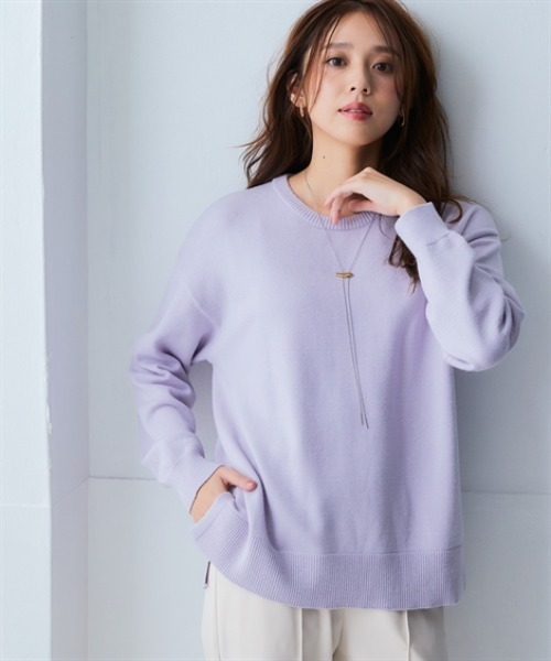 nissen（ニッセン）の「洗えるクルーネックオーバーサイズニット【毛玉になりにくいふんわりもちもち素材】＜大きいサイズ有＞（ニット/セーター・レディース・モカ/パープル/ブラック/杢グレー/ブルー・S～Ｍ/L～LL）」の18枚目の写真