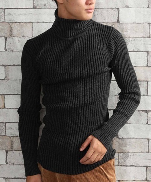 ARCADE（アーケード）の「二重臼風 リブ編み ハイネック タートルネックニット（ニット/セーター・メンズ・オフホワイト/ワインレッド/ブラック/グレー/チャコールグレー・M/L/LL）」の3枚目の写真