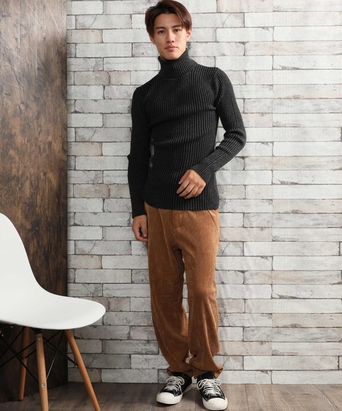 ARCADE（アーケード）の「二重臼風 リブ編み ハイネック タートルネックニット（ニット/セーター・メンズ・オフホワイト/ワインレッド/ブラック/グレー/チャコールグレー・M/L/LL）」の13枚目の写真