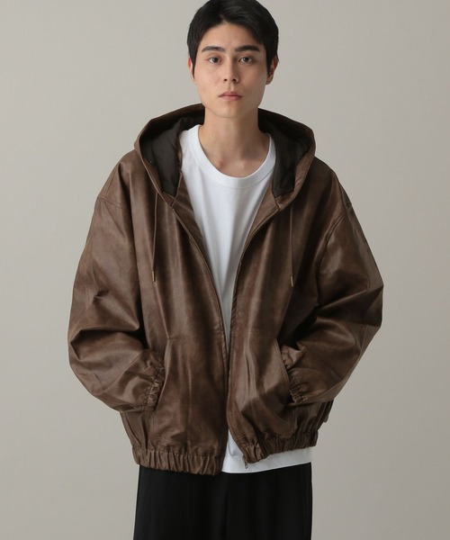 LAND MUSEUM（ランドミュージアム）の「LAND MUSEUM／フードレザーブルゾン（ブルゾン・メンズ・ブラック/キャメル・MEDIUM/LARGE）」の2枚目の写真