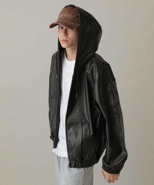 LAND MUSEUM（ランドミュージアム）の「LAND MUSEUM／フードレザーブルゾン（ブルゾン・メンズ・ブラック/キャメル・MEDIUM/LARGE）」の11枚目の写真