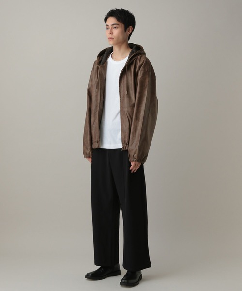 LAND MUSEUM（ランドミュージアム）の「LAND MUSEUM／フードレザーブルゾン（ブルゾン・メンズ・ブラック/キャメル・MEDIUM/LARGE）」の13枚目の写真