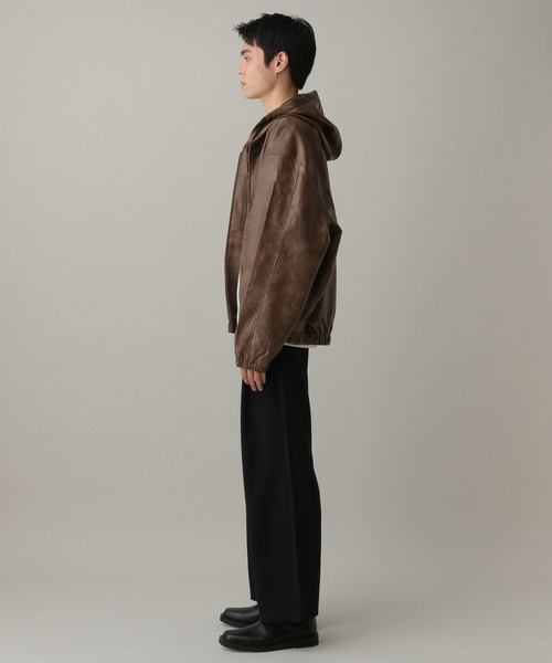 LAND MUSEUM（ランドミュージアム）の「LAND MUSEUM／フードレザーブルゾン（ブルゾン・メンズ・ブラック/キャメル・MEDIUM/LARGE）」の10枚目の写真