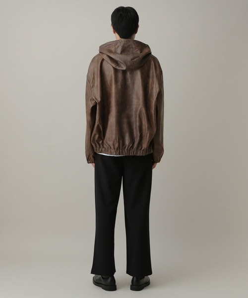 LAND MUSEUM（ランドミュージアム）の「LAND MUSEUM／フードレザーブルゾン（ブルゾン・メンズ・ブラック/キャメル・MEDIUM/LARGE）」の8枚目の写真