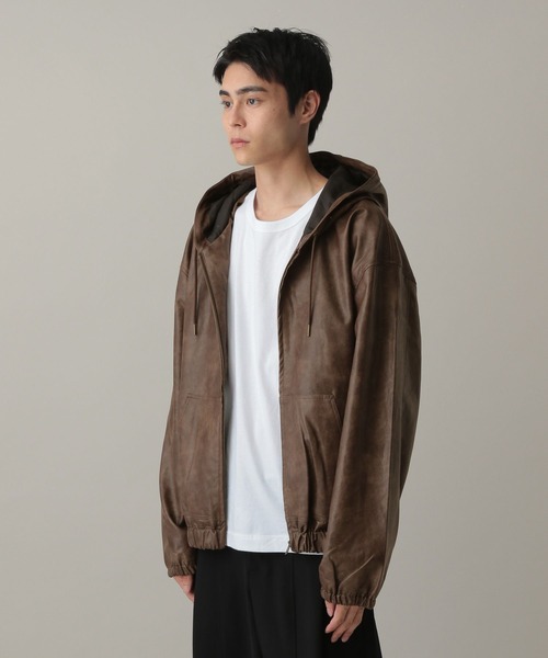 LAND MUSEUM（ランドミュージアム）の「LAND MUSEUM／フードレザーブルゾン（ブルゾン・メンズ・ブラック/キャメル・MEDIUM/LARGE）」の6枚目の写真