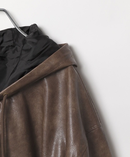 LAND MUSEUM（ランドミュージアム）の「LAND MUSEUM／フードレザーブルゾン（ブルゾン・メンズ・ブラック/キャメル・MEDIUM/LARGE）」の15枚目の写真