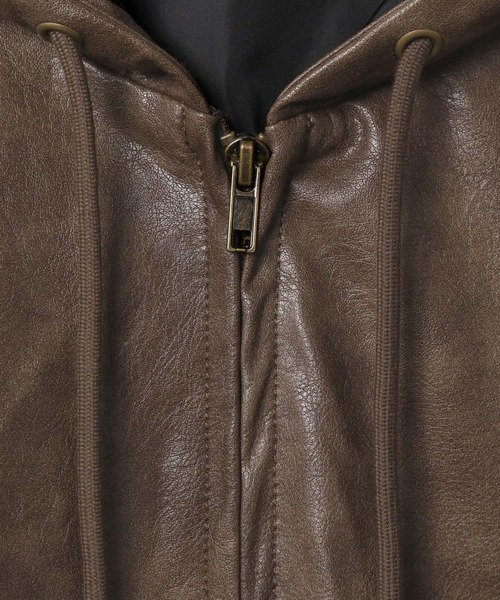 LAND MUSEUM（ランドミュージアム）の「LAND MUSEUM／フードレザーブルゾン（ブルゾン・メンズ・ブラック/キャメル・MEDIUM/LARGE）」の21枚目の写真