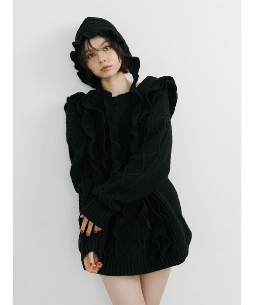 フリルケーブルニットチュニック（ニット/セーター）｜jouetie