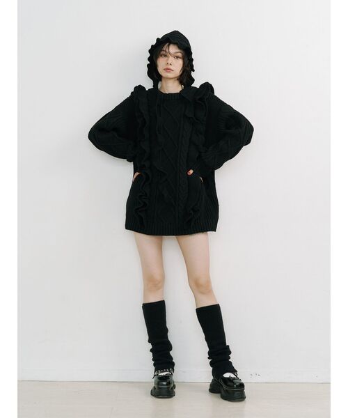 jouetie（ジュエティ）の「フリルケーブルニットチュニック（ニット/セーター・レディース・アイボリー/ブラック/レッド・MEDIUM）」の11枚目の写真