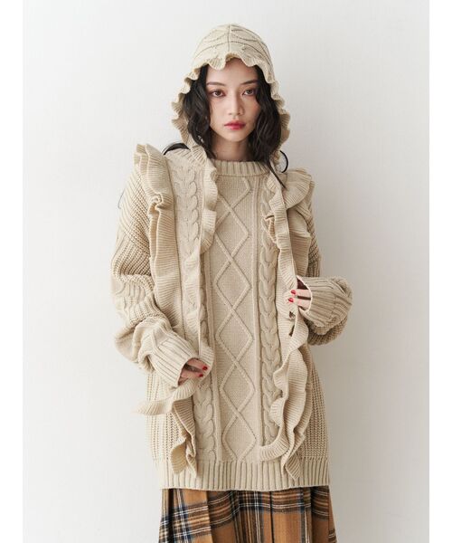 フリルケーブルニットチュニック（ニット/セーター）｜jouetie