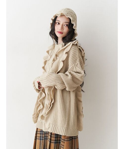 フリルケーブルニットチュニック（ニット/セーター）｜jouetie