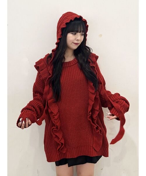 jouetie（ジュエティ）の「フリルケーブルニットチュニック（ニット/セーター・レディース・アイボリー/ブラック/レッド・MEDIUM）」の18枚目の写真