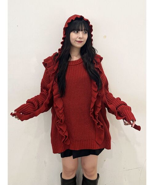 jouetie（ジュエティ）の「フリルケーブルニットチュニック（ニット/セーター・レディース・アイボリー/ブラック/レッド・MEDIUM）」の19枚目の写真