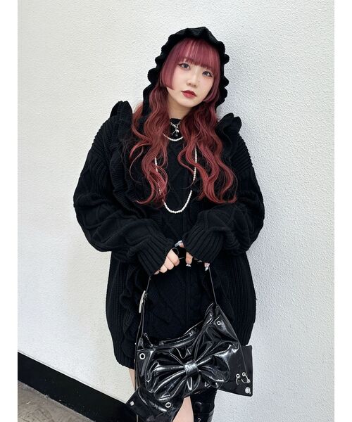 jouetie（ジュエティ）の「フリルケーブルニットチュニック（ニット/セーター・レディース・アイボリー/ブラック/レッド・MEDIUM）」の22枚目の写真