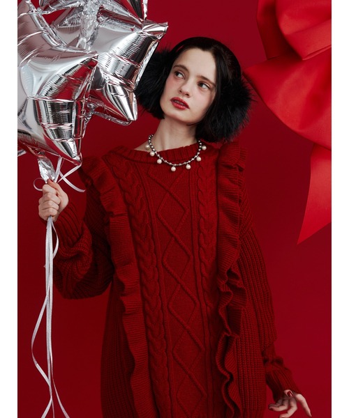 jouetie（ジュエティ）の「フリルケーブルニットチュニック（ニット