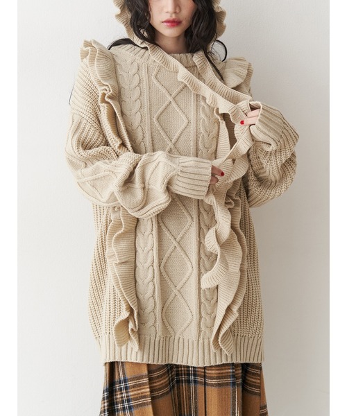 フリルケーブルニットチュニック（ニット/セーター）｜jouetie