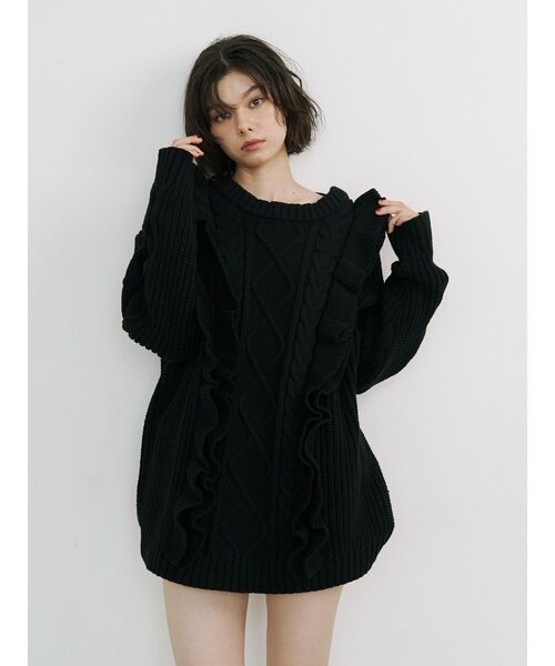 フリルケーブルニットチュニック（ニット/セーター）｜jouetie