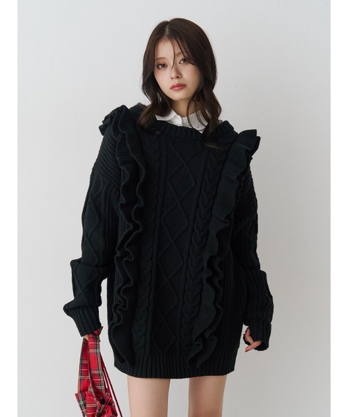 フリルケーブルニットチュニック（ニット/セーター）｜jouetie