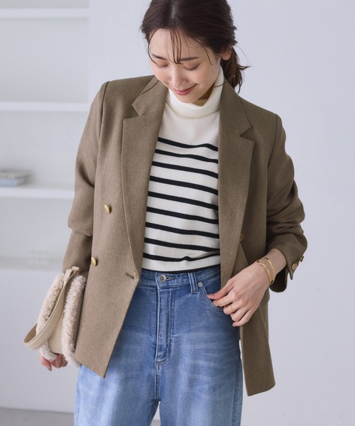 ROPE' PICNIC（ロペピクニック）の「レディハンサムシリーズ ウールライク金ボタンジャケット(総裏地)/セットアップ対応（テーラードジャケット・レディース・ブラック系その他/グレー/ライトグレー/ベージュ系その他2/ネイビー・M/L）」の4枚目の写真