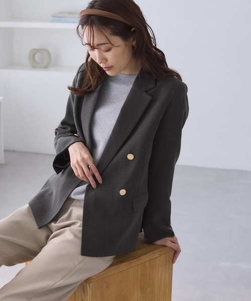 ROPE' PICNIC（ロペピクニック）の「レディハンサムシリーズ ウールライク金ボタンジャケット(総裏地)/セットアップ対応（テーラードジャケット・レディース・ブラック系その他/グレー/ライトグレー/ベージュ系その他2/ネイビー・M/L）」の9枚目の写真