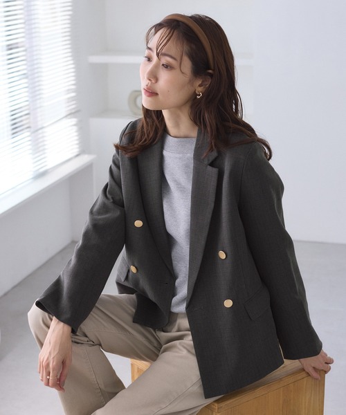 ROPE' PICNIC（ロペピクニック）の「レディハンサムシリーズ ウールライク金ボタンジャケット(総裏地)/セットアップ対応（テーラードジャケット・レディース・ブラック系その他/グレー/ライトグレー/ベージュ系その他2/ネイビー・M/L）」の10枚目の写真