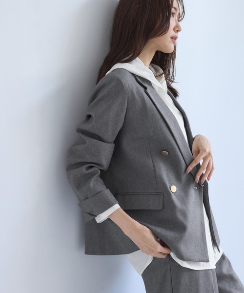 ROPE' PICNIC（ロペピクニック）の「レディハンサムシリーズ ウールライク金ボタンジャケット(総裏地)/セットアップ対応（テーラードジャケット・レディース・ブラック系その他/グレー/ライトグレー/ベージュ系その他2/ネイビー・M/L）」の14枚目の写真