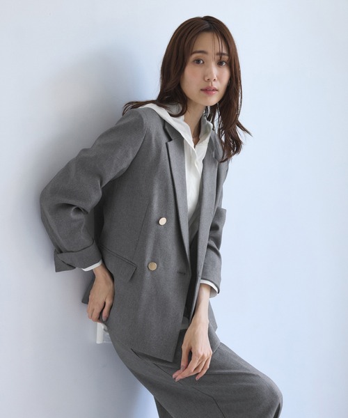 ROPE' PICNIC（ロペピクニック）の「レディハンサムシリーズ ウールライク金ボタンジャケット(総裏地)/セットアップ対応（テーラードジャケット・レディース・ブラック系その他/グレー/ライトグレー/ベージュ系その他2/ネイビー・M/L）」の16枚目の写真