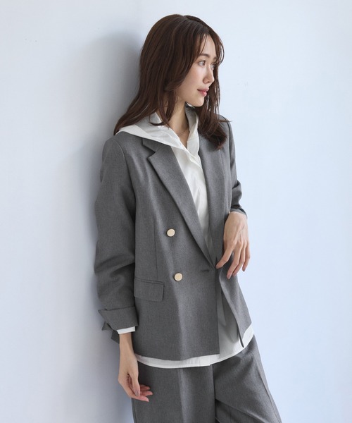 ROPE' PICNIC（ロペピクニック）の「レディハンサムシリーズ ウールライク金ボタンジャケット(総裏地)/セットアップ対応（テーラードジャケット・レディース・ブラック系その他/グレー/ライトグレー/ベージュ系その他2/ネイビー・M/L）」の17枚目の写真
