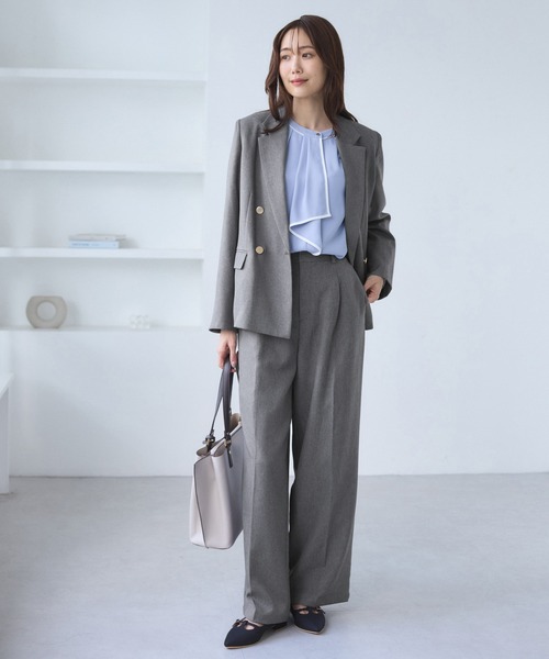 ROPE' PICNIC（ロペピクニック）の「レディハンサムシリーズ ウールライク金ボタンジャケット(総裏地)/セットアップ対応（テーラードジャケット・レディース・ブラック系その他/グレー/ライトグレー/ベージュ系その他2/ネイビー・M/L）」の18枚目の写真