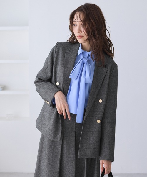 ROPE' PICNIC（ロペピクニック）の「レディハンサムシリーズ ウールライク金ボタンジャケット(総裏地)/セットアップ対応（テーラードジャケット・レディース・ブラック系その他/グレー/ライトグレー/ベージュ系その他2/ネイビー・M/L）」の21枚目の写真