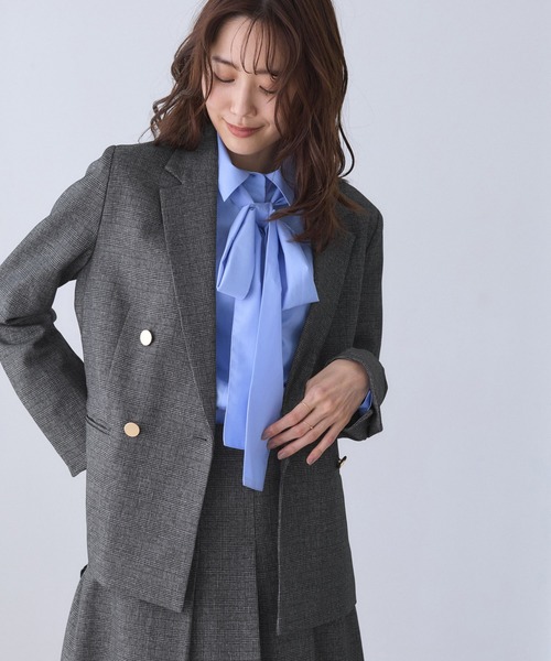 ROPE' PICNIC（ロペピクニック）の「レディハンサムシリーズ ウールライク金ボタンジャケット(総裏地)/セットアップ対応（テーラードジャケット・レディース・ブラック系その他/グレー/ライトグレー/ベージュ系その他2/ネイビー・M/L）」の22枚目の写真