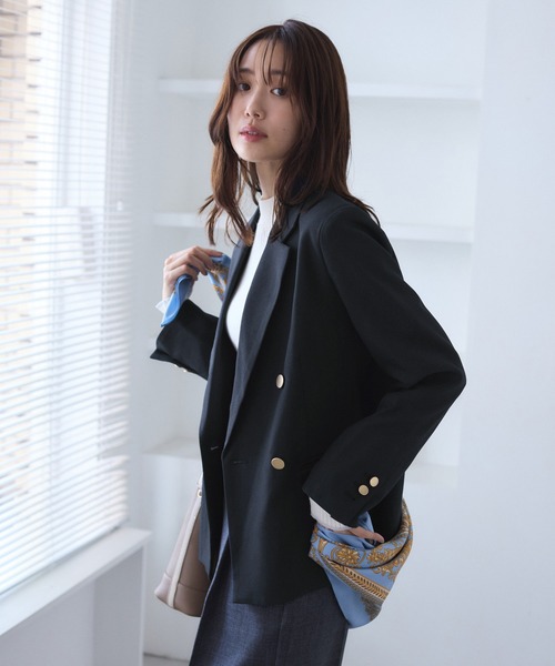 レディハンサムシリーズ ウールライク金ボタンジャケット(総裏地
