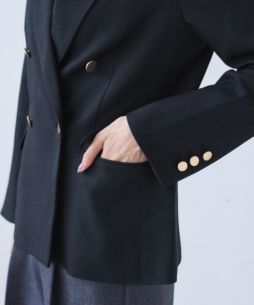 レディハンサムシリーズ ウールライク金ボタンジャケット(総裏地